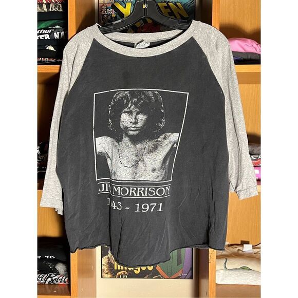 Vintage 90s Stanley Desantis Doors Jim Morrison Tribute Raglan Tee - Picture 1 of 6